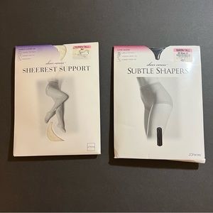 Vtg JC Penney Sheer Caress (QUEEN TALL) (2 Pair) Pantyhose Bone + Off Black